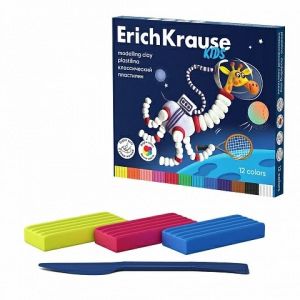 Пластилин классический ErichKrause Kids Space Animals 12 цветов со стеком, 216 г 