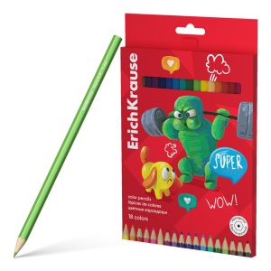 Цветные карандаши деревянные ErichKrause Jolly Friends шестигранные, грифель 3 мм, 18 цветов 