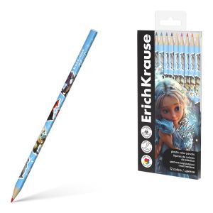 Цветные карандаши пластиковые ErichKrause Magic Pet трехгранные, грифель 3 мм, 12 цветов 