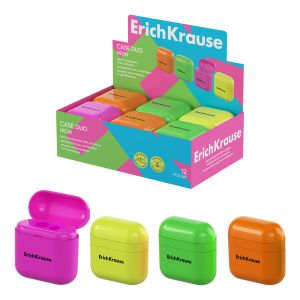 Точилка пластиковая ErichKrause Case Duo, Neon, с контейнером, ассорти 