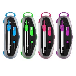 Готовальня ErichKrause Neon, 3 предмета, пенал, ассорти