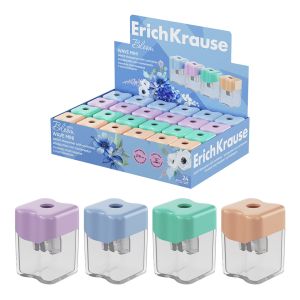 Точилка пластиковая ErichKrause Wave Mini, Pastel Bloom, с контейнером, ассорти 