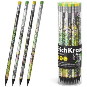 Чернографитный карандаш пластиковый ErichKrause Dino Hobby, трехгранный, с ластиком, НВ 